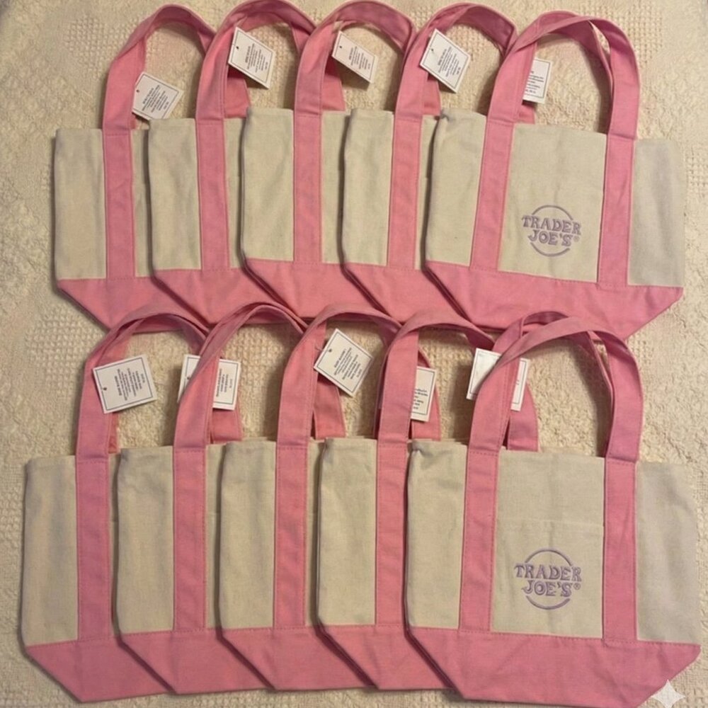 LOT OF 10! NEW!! Pink Pastel Trader Joe's Mini Canvas Tote Bags